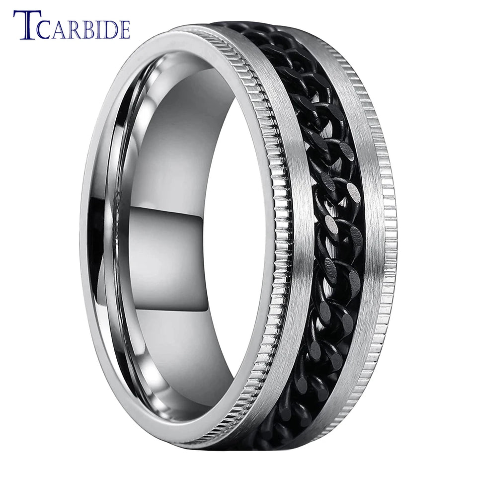 Dropshipping 8mm New Arrivals Men Women Stainless Steel Rotate Chain Ring Stepped Grooved Brushed Festival Fashion Gift Jewelry