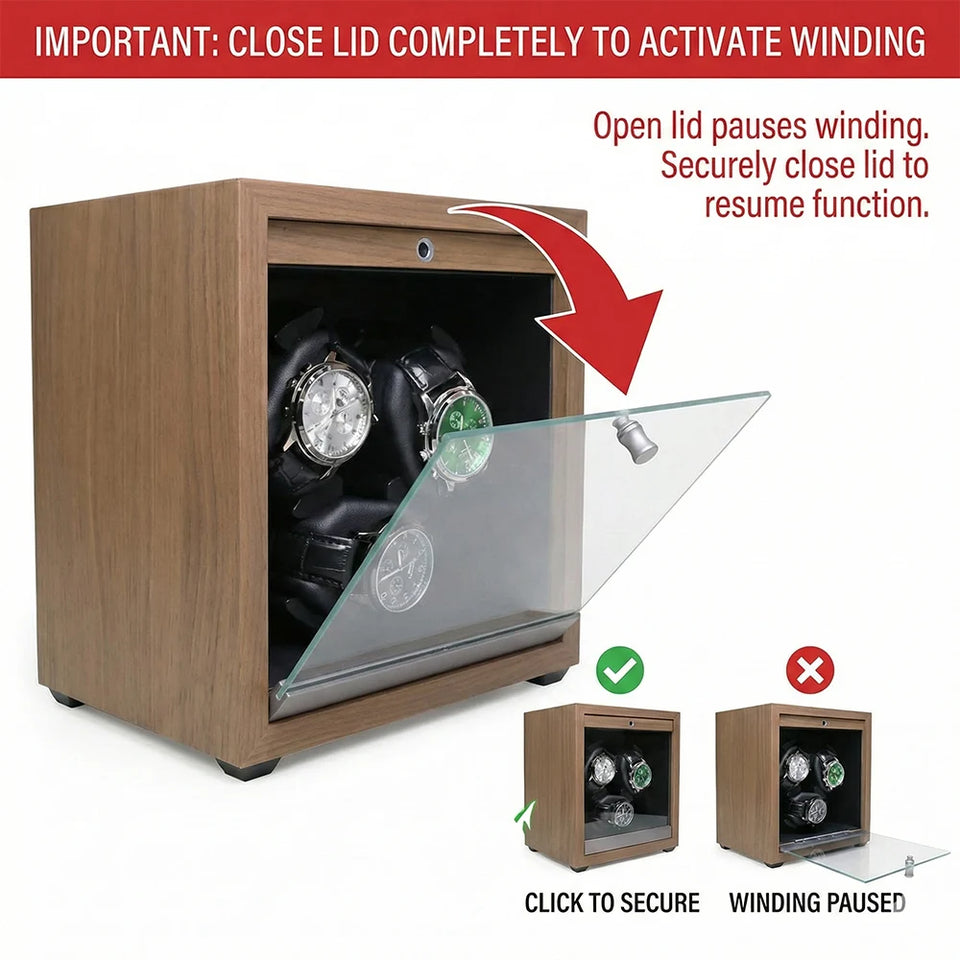 Watch Winder for Automatic Watches Box Storage 3 Slots Mechanical Watch Case Black Walnut Wood Safe Display Box LED Light