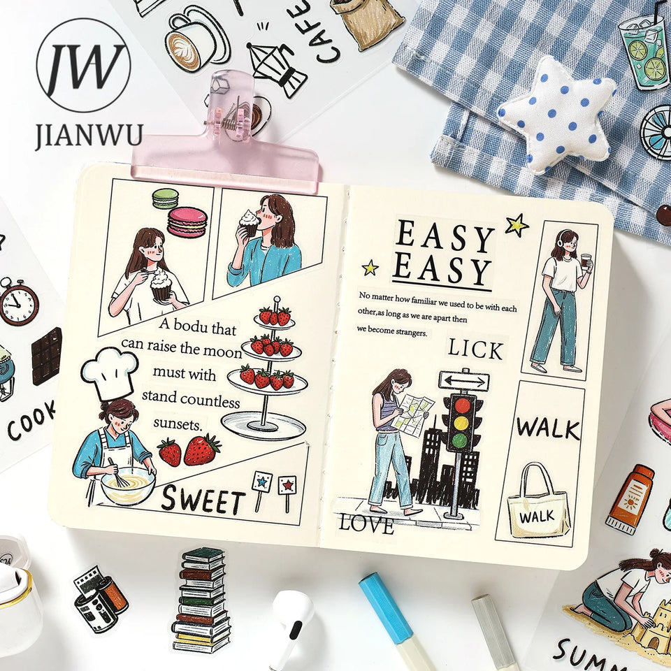 JIANWU Good Collection Book Series Vintage Life Character Landscape Material Collage PET Sticker Creative DIY Journal Stationery