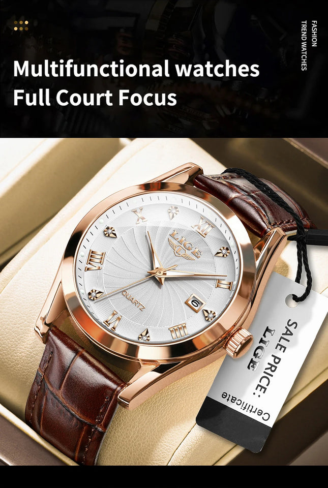 LIGE New Luxury Watch for Men Military Leather Man Wristwatch Quartz Clock Waterproof Luminous Date Week Men's Watches Reloj+box