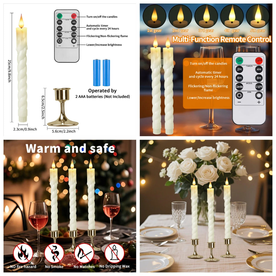 LED Flameless Taper Candles 6.5/11" Battery Operated Fake Flickering Candlesticks Electric Long Candles for Wedding Home Decor