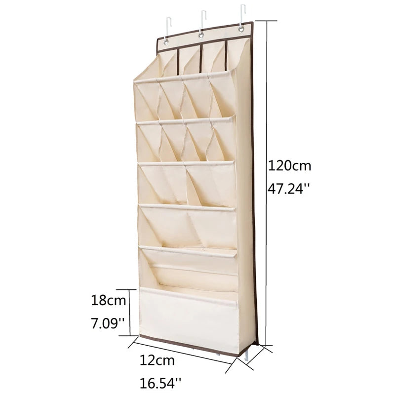 Multi-pockets Wall Storage Bag Large Over Door Hanging Shoe Organiser Behind Doors with 4 Metal Hooks Shoes Rack Storage Bags
