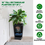 Rectangular Planters Set of 2, Large Plant Pots with Drainage Holes＆Water Level Monitor for Outdoor Indoor Patio Porch Rooms