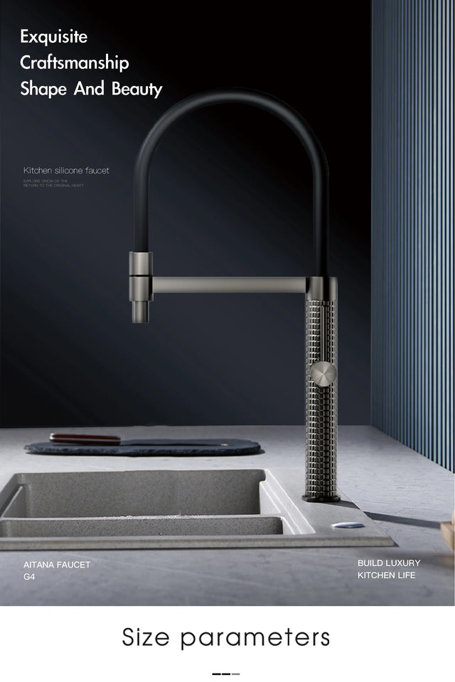 AITANA gun gray luxury brass kitchen faucet single handle cold and hot dual control modern design simple black sink faucet