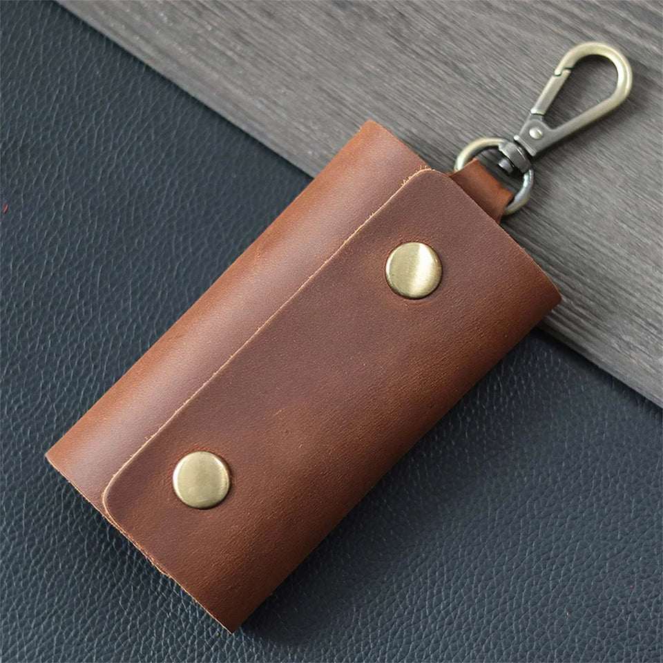 100 % Genuine leather   Multi-function Key Bag High Quality Crazy Horse leather Key Pouch Unisex Leather Business Gift