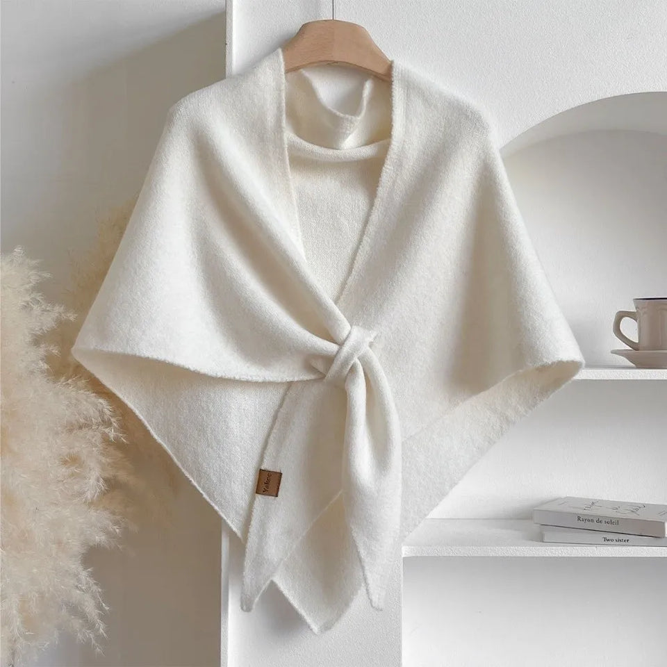 Fashion Solid Color Knitted Shawl Soft Neck Wrap Sweater Shawl Cape Winter Warm Thickened Wool Blended Shawl