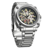 FeelNever Creative Automatic Movement Men's Watches Hollow Fashion Casual Sport Military Leather Waterproof Mechanical Watch+Box