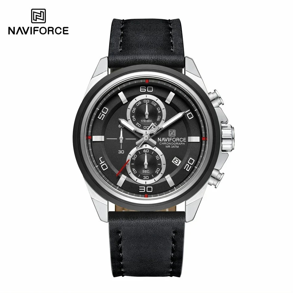 Original NAVIFORCE Business Luxury Leather Strap Men Watches Sports Chronograph Watch for Man 3ATM Waterproof Quartz Wristwatch