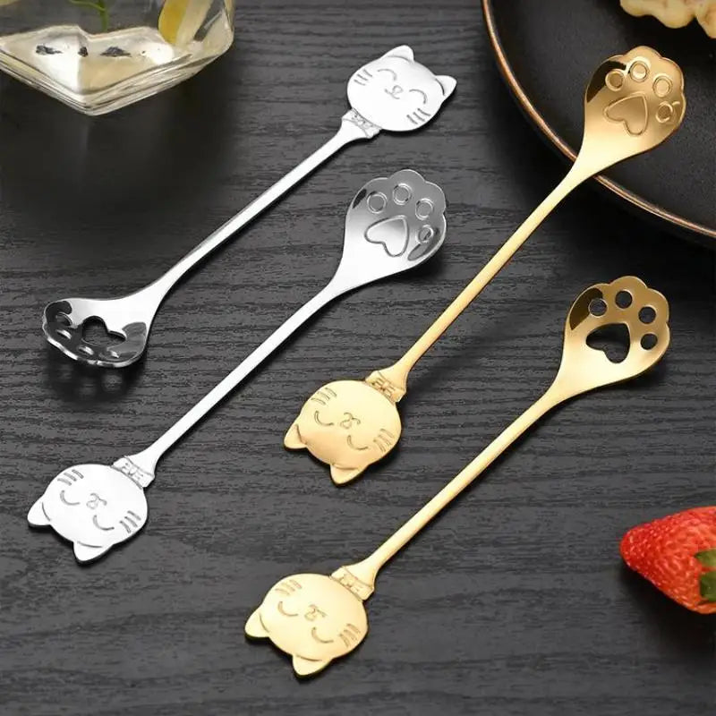 Creative Cat Claw Spoon Ice Cream Cake Dessert Teaspoon Scoops Tableware Kitchen Accessories Stainless Steel Coffee Mixing Spoon