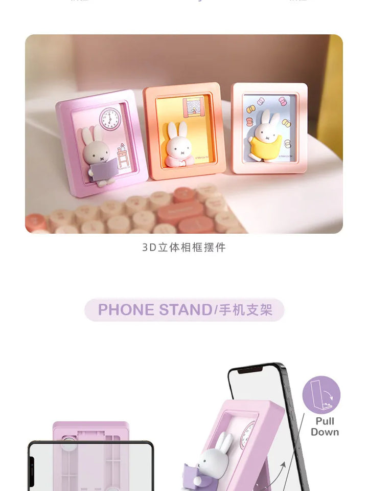 Miffy Photo Frame Phone Stand Blind Box Studying Reading Dreaming Rabbit Model Magnetic Refrigerator Sticker Decoration Gift