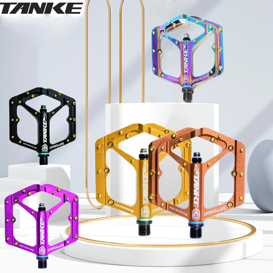 TANKE MTB Pedals Lightweight Aluminum Alloy Non-slip Bicycle Pedal (10 Non-Slip Pins/Side)with Grease&Bearing Bike pedal TP-50