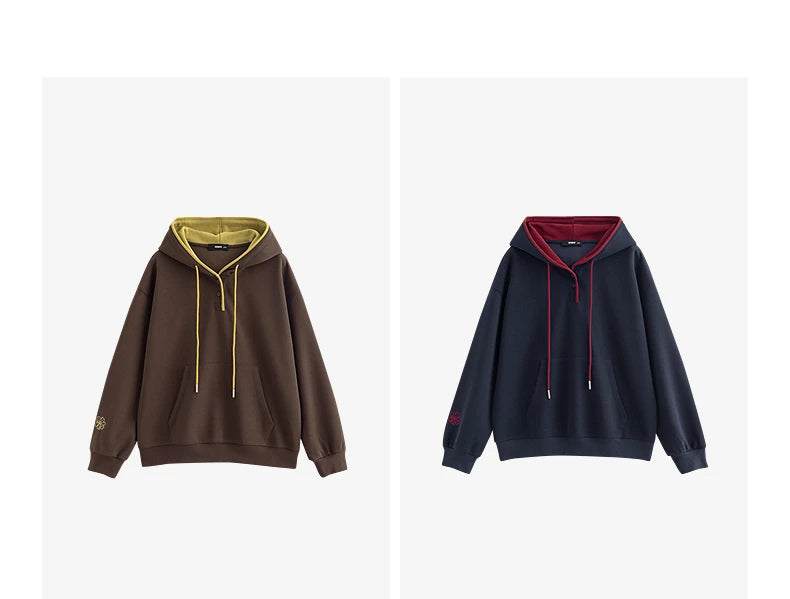 TOYOUTH Women Hoodies Sweatshirt 2025 Autumn New Contrasting Color Embroidery Splicing Hooded Pullover Tops