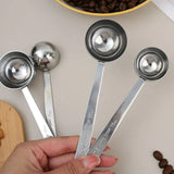 Coffee Scoop Stainless Steel Powder Compactor Spoon with Scale Long Handle for Ground Coffee Spices Baking Measuring Supplies