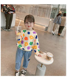 Spring Autumn Baby and Girls Sweet All-Over Flowers Sweatshirt School Kids Outfit Pullover Tops Child Workout Jumper 1-12 Years