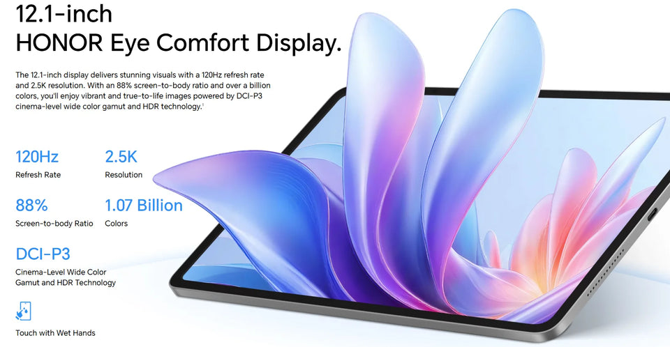 EU Version HONOR Pad 10 Tablet Wi-Fi 8GB+256GB 12.1-inch 120Hz 2.5K Display 10100mAh Battery Qualcomm Snapdragon 7 Gen 3 Android