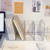 Convenient Clear Acrylic Bookends with Handle Desk Organizer Divided Book Stand Desktop Book Holder Student