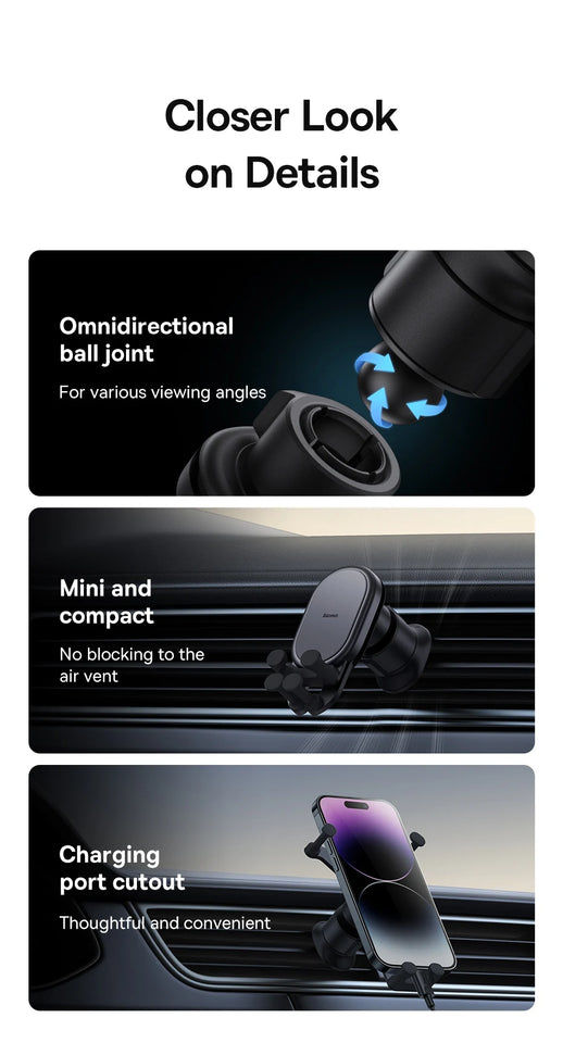 Baseus Car Phone Holder for iPhone Xiaomi Samsung Car Phone Stand Car Mount with Hook Clip Auto Locking Easy Install
