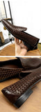 PJCMG Fashion Comfortable Black/Coffee Genuine Knitted Leather Slip-On Pointed Toe Flat Man Casual Classic Formal Dress Shoes