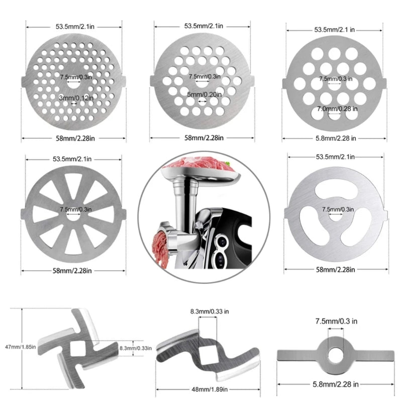 Meat Grinder Pinion Mixer Spare Parts Meat Grinder Knife Stainless Steel Grille for Food Grinder Accessories Kitchen Tool