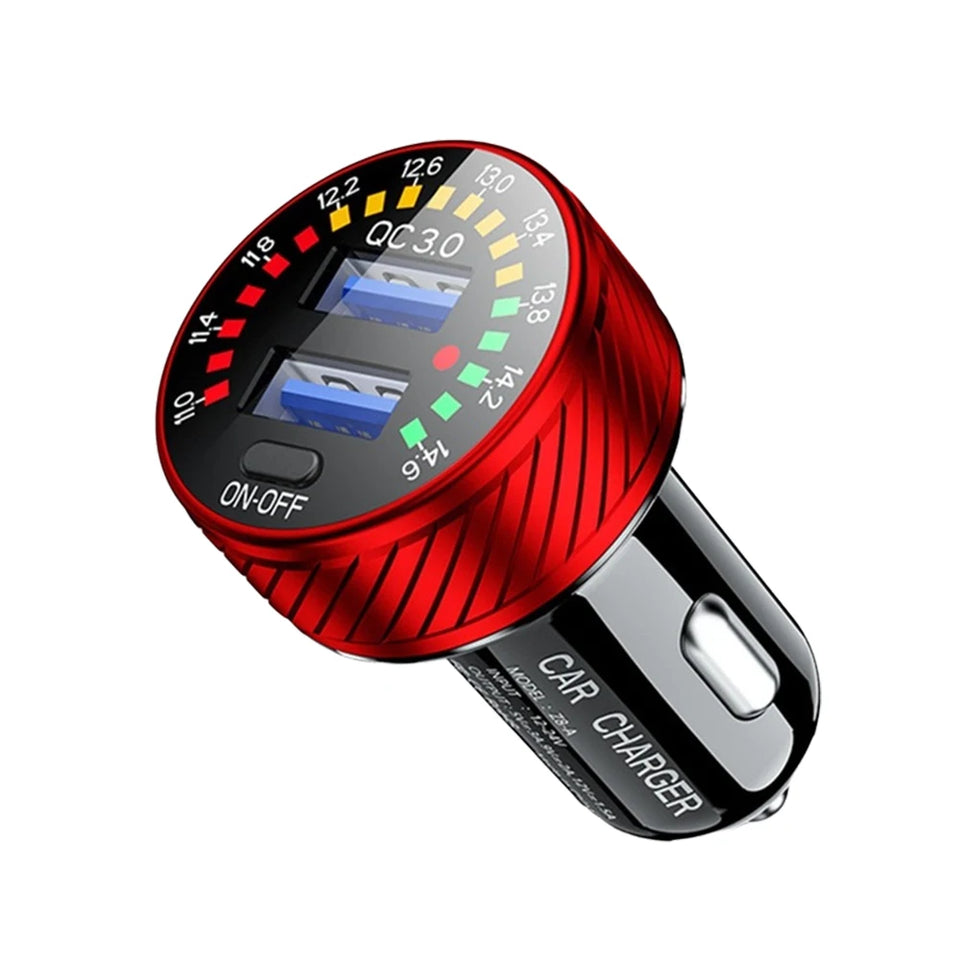 12/24V Dual USB Car Charger QC 3.0 Waterproof 18W Fast Charging Marquee Light LED Voltmeter ON OFF Switch Car-charger Adapter