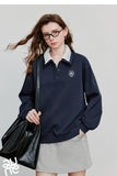 TOYOUTH Women Sweatshirt 2025 Autumn New Green Velvet Embroidery Contrasting Color Splicing Double Layer Collar Pullover Hoodies