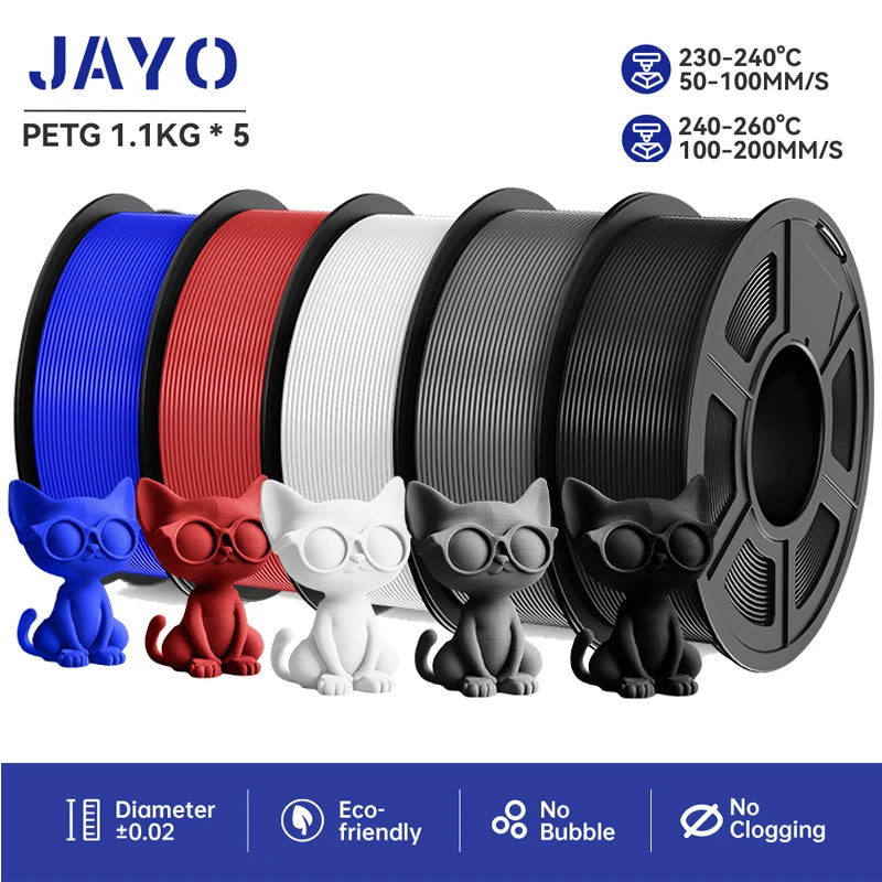 JAYO filaments petg 5Rolls Mixed colors 3D Printer Filament 1.75mm 100% No Bubble FDM 3D Printer Materials DIY Gift 1.1KG/1rolls