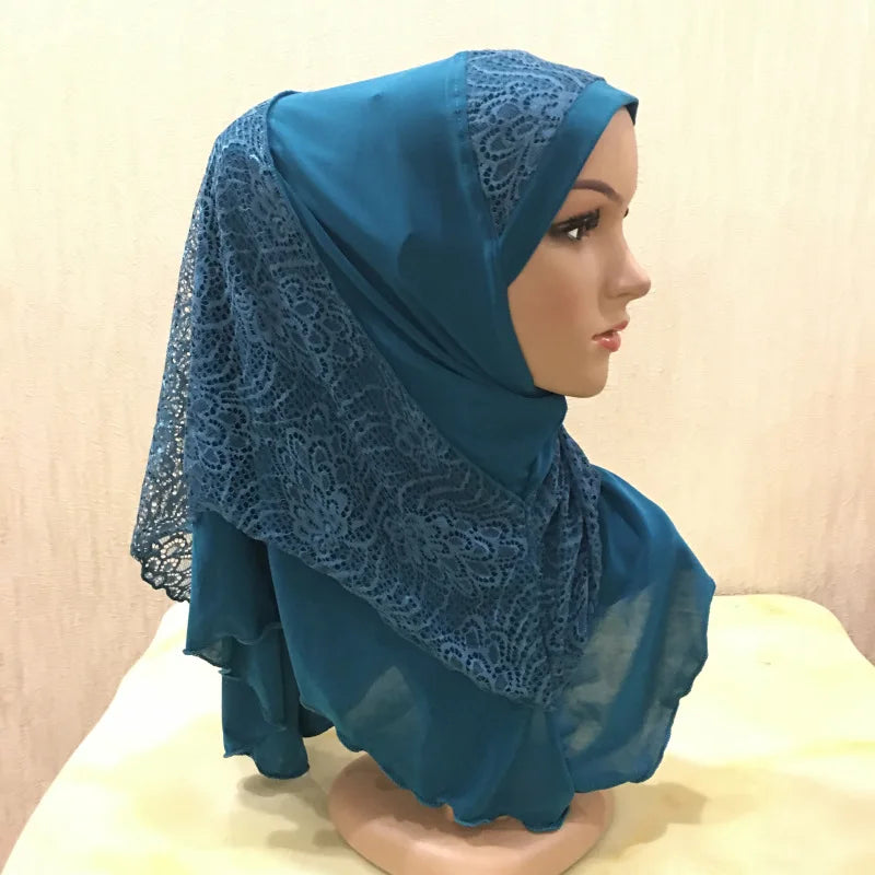 New Arrivals 70*60CM Women Crystal Hemp Turban Hats Lace Splicing Muslim Head Wrap Fashion Scarves Hijab For Lady