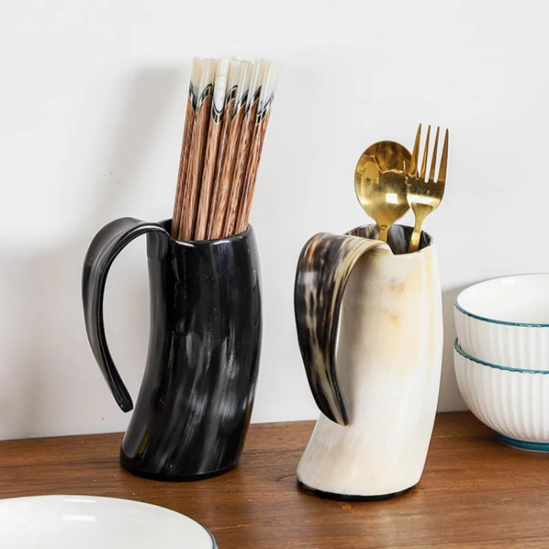 Drinking Horn Mug, 200-700ml Natural Ox Horn Cup & Coffee Stein Cool Unique Gift for Men and Women Home Decor for Beer Kitchen