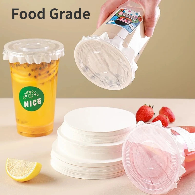 500pcs Disposable Cup Lid Drink Seal Paper Lid Coffee Milk Tea Leak-proof Cup Film Takeaway Packaging Anti-overflow Sealing Film