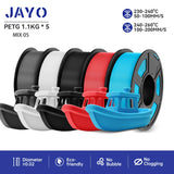 JAYO filaments petg 5Rolls Mixed colors 3D Printer Filament 1.75mm 100% No Bubble FDM 3D Printer Materials DIY Gift 1.1KG/1rolls