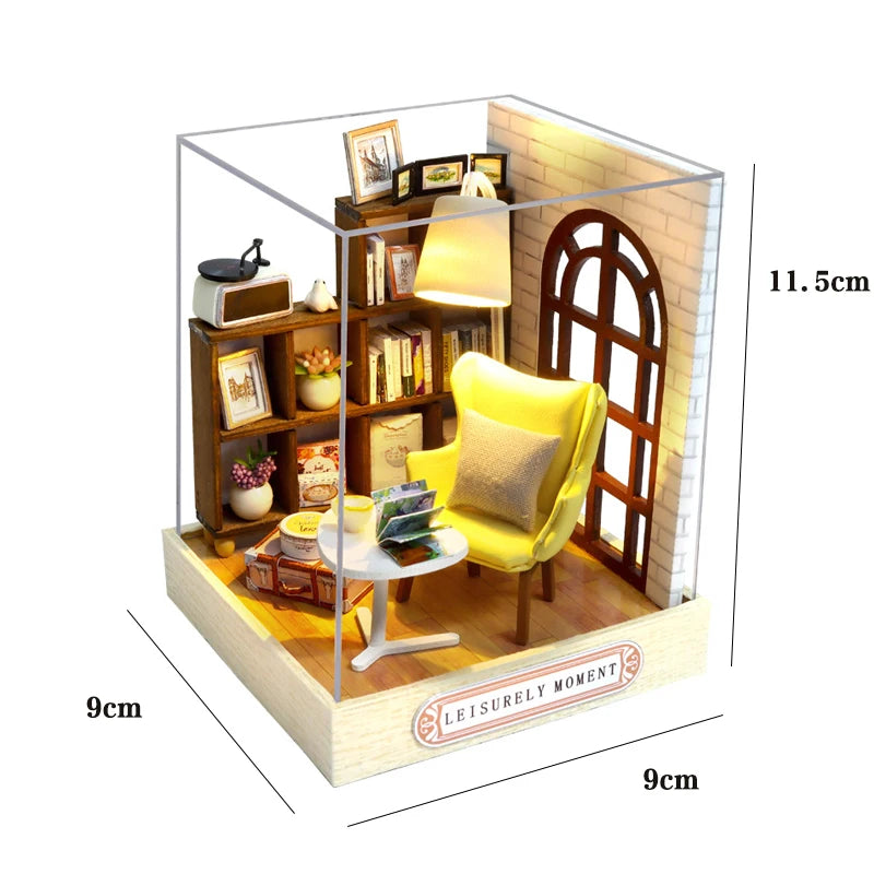 Coffee Shop Wooden Mini Doll House DIY Small House Kit  3D Puzzle Assembly Toy Miniature Dollhouse With Furniture Lighting Gifts