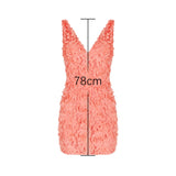Suninheart Summer Floral Applique Mini Dress Sexy 2024 New Arrivals Orange V Neck Bodycon Party Dresses Satin Birthday Dress