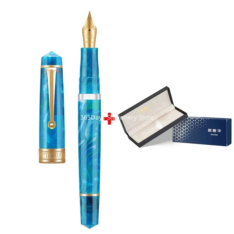 Smooth Asvine P20 Piston Filling Fountain Pen Acrylic Beautiful Patterns EF/F/M Nib with Golden Clip Writing Office Gift Box Pen