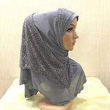 New Arrivals 70*60CM Women Crystal Hemp Turban Hats Lace Splicing Muslim Head Wrap Fashion Scarves Hijab For Lady