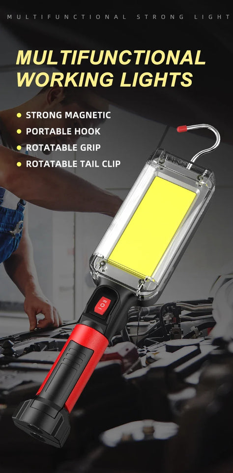 COB Floodlight Rechargeable Lamp Led Work Light Use 2*18650 Battery Led Portable Magnetic Light Hook Clip Waterproof