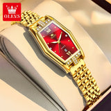 OLEVS Brand Casual Stainless Steel Female Wristwatcch Relogio Feminino Luxury Gold Red Quartz Ladies Watch Fashion Women Watches