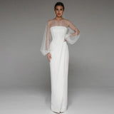Mermaid Wedding Dresses 2025 New Arrivals O-Neck Full Sleeves Long Bride Dress Pearls Tulle Illusion Sexy Elegant Party Gowns
