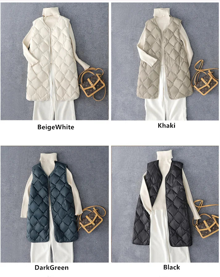 New Arrivals Korean X-long Sleeveless Puffer Jacket 2025 Autumn Winter Women Fashion Ultra Light Down Liner Warm Coats 3xl