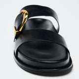 Summer New Women's Flat Bot Sandals Bla with Bule Detail Casual Thi Heel Metal Bule Slippers Faionable Casual oes