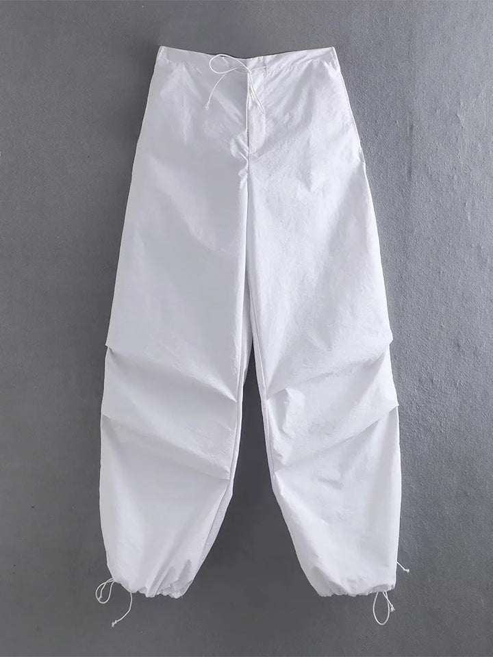 Willshela Women Fashion Parachute Cargo Pants Vintage Jogging Trousers High Elastic Waist Female Chic Lady Boot Cut