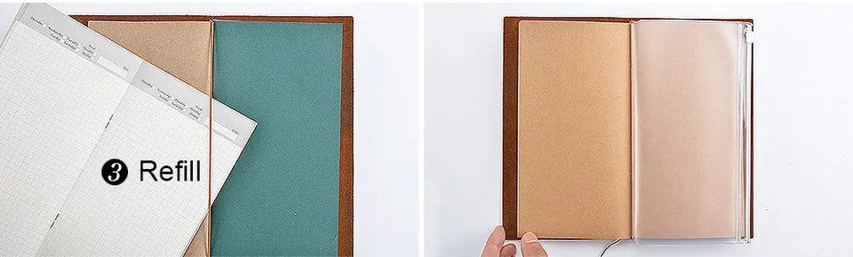 Refillable Leather Travel Notebooks Diary, Retro Handmade Leather Portable Travel Journals Sketchbook for School Office Supplies