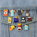 Coffee Moka Pot Mug Beans Enamael Pins Hand-grinded Coffee Lapel Badge Brooch Retro Vintage Cafe Jewelry Gift for Barista Friend