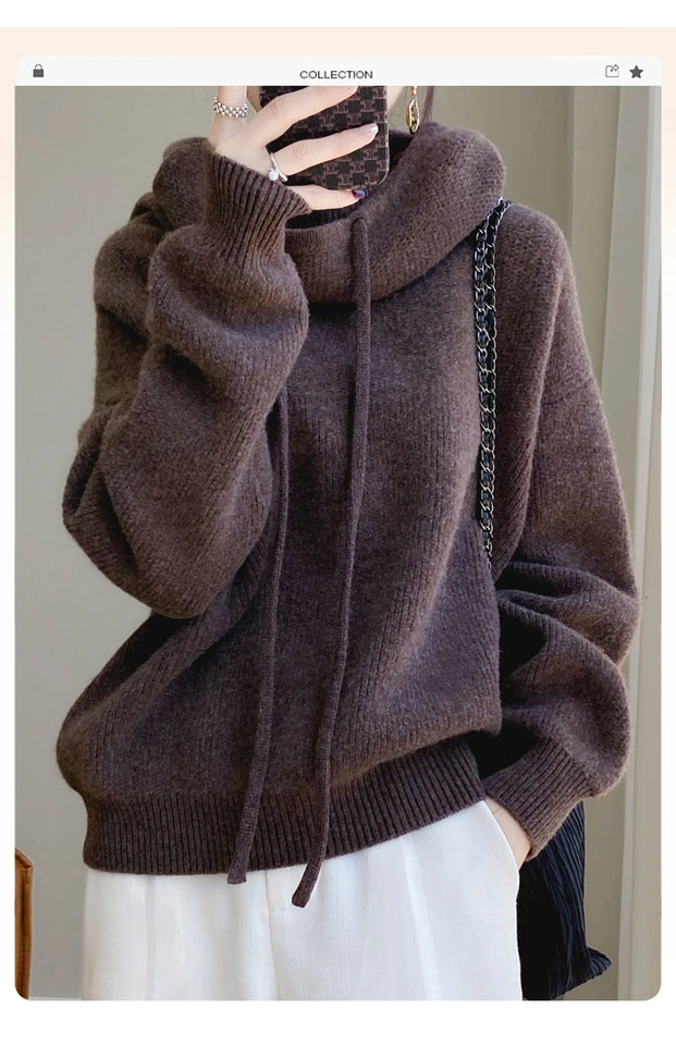 100% Australia Wool Women's Hooded Sweater Long Sleeve Pullovers New Arrivals Knitted Jumper Cashmere New In Sweatshirts Fashion