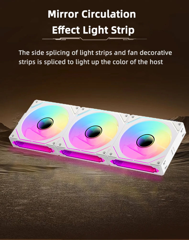 COOLCIRC PC Case Fan 120mm ARGB  Mirror Cycle Light Effect CPU Cooler Fan 4PIN PWM 58.36CFM Fan for Computer Water Cooler