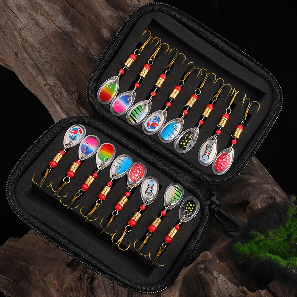 16pcs/box Metal Spoon Spinner Bait Fishing Lure Artificial Spinners Baits for Pike Bass Trout Fishing with EVA Hard Shell Bag