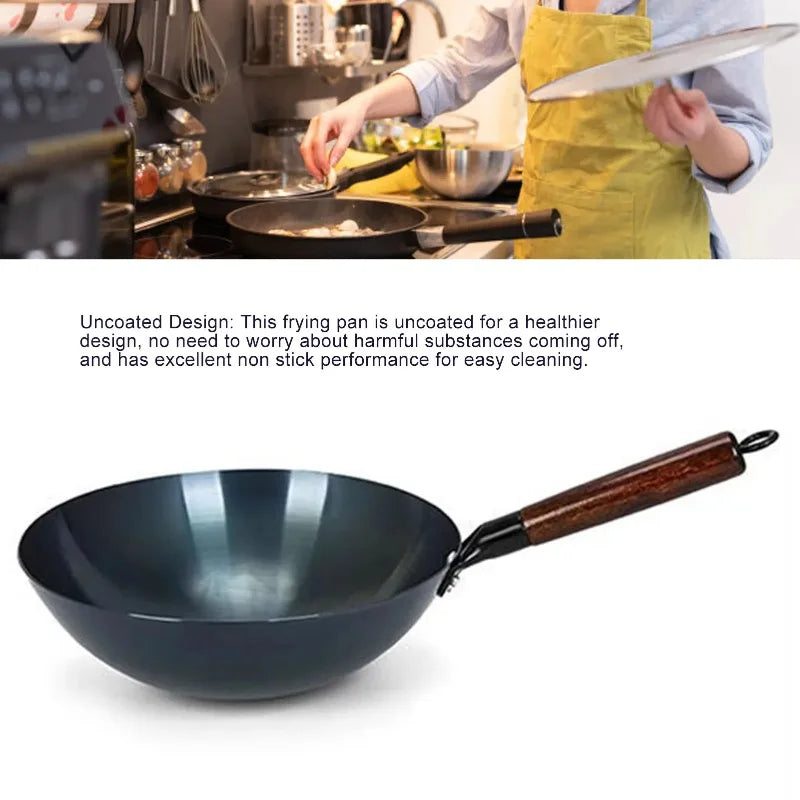 Traditional Chinese iron cooking pot/Iron pan/Round bottom with non-stick surface/Single handle/For household and commercial use