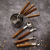 Gold Wooden Handle Stainless Steel Measuring Cups Spoons Baking Tools Coffee Measuring Spoon Set Bartending Scale Accessories
