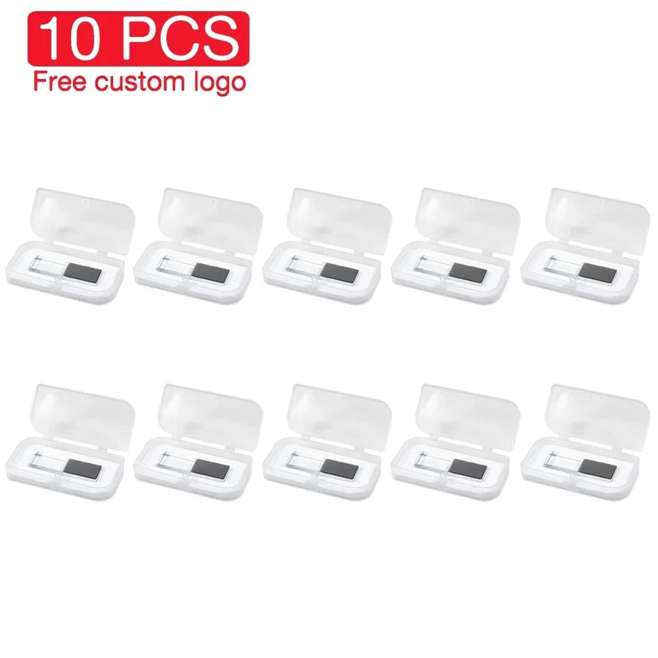 10PCS LOT High-speed Crystal USB Flash Drives 128GB Free Logo Pendrive 64GB Memory Stick 32GB 4GB Iron Box high-capacity U Disk