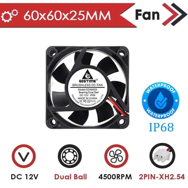 Gdstime DC 12V Waterproof Industrial Ultrasonic Humidifier Refrigeration Cooler 60mm/80mm/120mm Outdoor Water Proof Cooling Fan