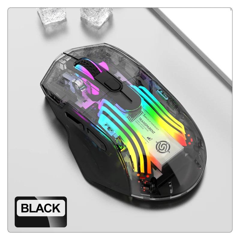 Aesthetic Clear Wireless Mouse for Women RGB Glow Tri-Mode Bluetooth Rechargeable Gaming Mouse for Laptop PC Office